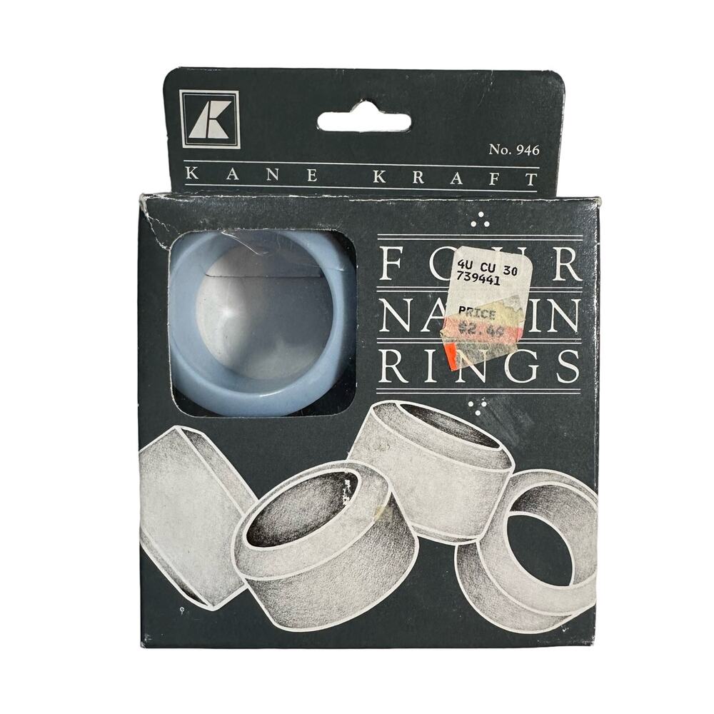 3/$20 Kane Kraft VTG New In Box NOS Light Blue Set Of 4 Plastic Napkin Rings